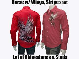 MEN Dress Shirt,Horse with Wings & Rhinestones & with Stripe design 