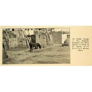  1922 Print American Southwest Pueblo Village Donkey 