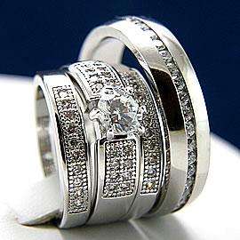 His Her Men Women Stainless Steel Brass Engagement Wedding 0.84 ct 