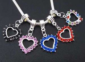 MIX 5pcs Crystal Heart beads Fit charm Bracelet f#1034  