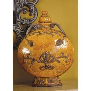  Tuscan Kitchen Ceramic Golden Decorative Flask Vase NEW 