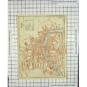  Antique Map Italy Street Plan Pisa Fiume Arno River: Home 