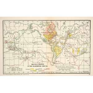  1929 Print Map Colonial Empires Captain Cooks Voyages 