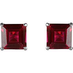 10k White Gold Basket set Lab Created Ruby Stud Earrings  Overstock 
