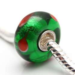   Murano Glass Red and Green Drop Charm Beads (Set of 2)  Overstock
