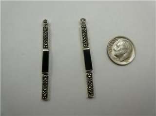 Sterling Silver & Marcasite Stick Dangle Post Earrings  