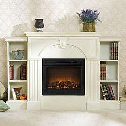 Luxemburg White Bookcase/ Electric Fireplace with Remote   