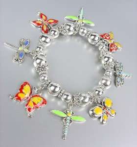 ADORABLE Silver Color Enamel LADYBUG BUTTERFLY Charms Bracelet  