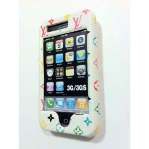  IPHONE 3G 3GS LEATHER FULL CASE/COVER (White Multi color 