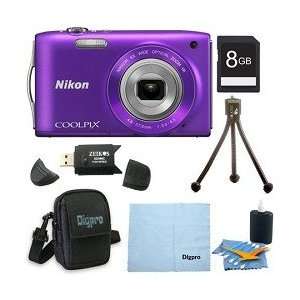   S3300 16MP 6x Opt Zoom 2.7 LCD 8GB Purple Bundle: Camera & Photo