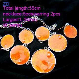 H9531 Fashion Orange Gems Circle chain Necklace Earring  