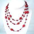 Red Coral Triple Layer Floating Bubble Cotton Rope Necklace (Thailand)