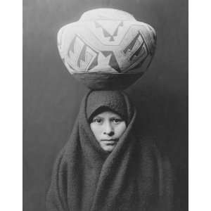 Edward Curtis 1903 Photograph of Zuni Girl with Jar   Antique 