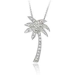   Sterling Silver Cubic Zirconia Palm Tree Necklace  Overstock