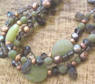 GREEN & GOLD Semi Prescious Stones MULTI STRAND Bracelet~NEW  