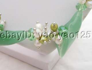 Fresh Water cultured pearl, white and green rice pearl, faceted green 
