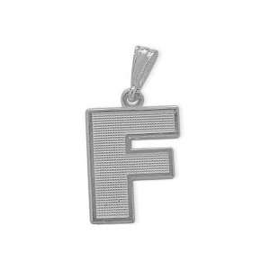   : 10 Karat White Gold Block Initial F Pendant with 16 chain: Jewelry