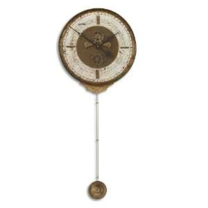   Weathered Cream Chronograph Style Pendulum Wall Clock: Home & Kitchen
