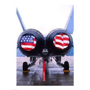  FA 18 Hornet engines covered with American flag, USA Poster (18 