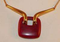 Vintage Trifari Gold Modernist Red Lucite Necklace  