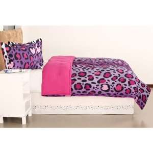   Purple Black Heart Love Leopard Cheetah Print Full Queen Comforter Set