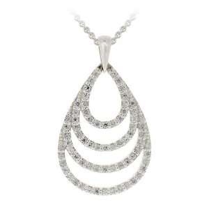  Sterling Silver CZ Striped Teardrop Necklace Jewelry