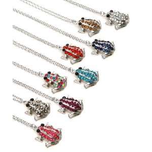  Zircon Blue Crystal Stones Frog Pendant with Cable Chain 