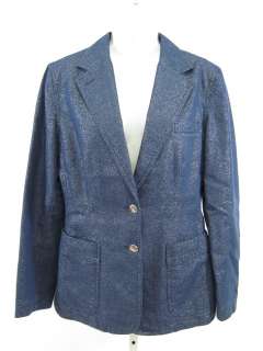   blue silver denim jacket blazer in a size medium this jacket has a