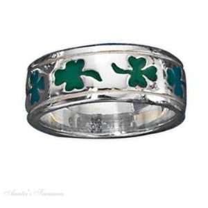  Unisex Green Enamel Shamrock Three 3 Leaf Clover Ring Size 6: Jewelry