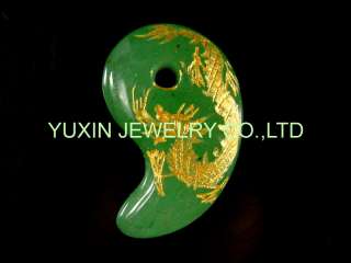 Green aventurine carved dragon magatama bead pendant  