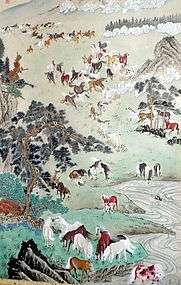 Chinese Scroll Painting: One Hundred Horses Landscape  