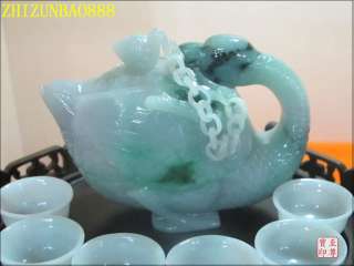 Superb collection jadeite jade swan teapot & teacup SET sculpture 