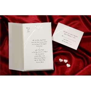  White Invite with Double Hearts Pearl Swoosh Wedding 