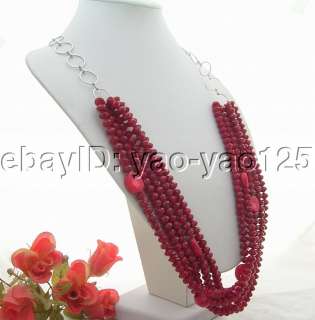 Beautiful Red Rondelle Faceted Crystal&Coral Necklace  