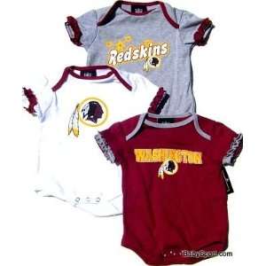  NEWBORN Baby Infant Washington Redskins 3pk Girl Onesies 