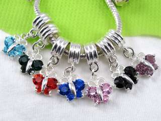 wholesale mix 28pcs crystal butterfly dangle charms beads