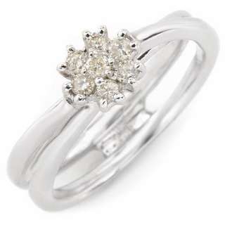 ELEGANT 0.19ctw Diamond Wedding Double Band Ring 14K WG  