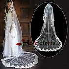   Quality Cathedral Length Wedding Dress Party Gown Veils Lace Purfle