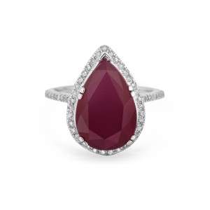 CTW RUBY PEAR CUT & SI2 G ROUND DIAMOND ACCENTS RING 14K WHITE GOLD 