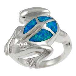 Sterling Silver Blue Opal Jumping Frog Ring  