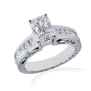  1.90 Ct Radiant Cut Diamond Engagement Ring 14K FLAWLESS 