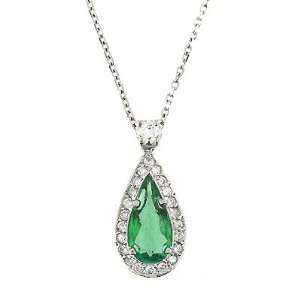  1.77 ct White Gold Emerald & Diamond Pendant 14 K: Jewelry