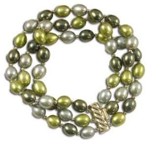  14k 3 strand (dyed) multi color green freshwater cultured 