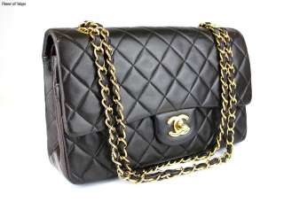 CHANEL CC Double Flap 2.55 Chain Shoulder Bag 10 Quilted Leather Dark 