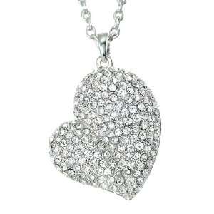   Designer Look White Crystals Heart Pendant 24 Rollo Chain Necklace