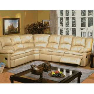 pc Tan leather sectional sofa set with recliner ends:  