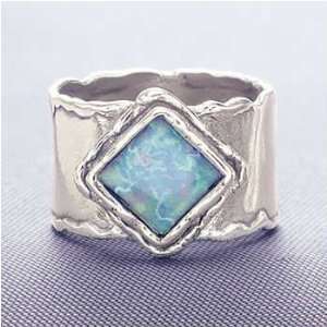  Size 8 Sterling Zig Zag Edge Eternity Diamond Center Opal 