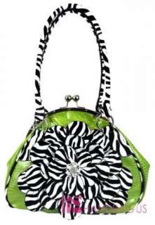 Green Rhinestone Zebra Flower Clutch Bag Purse Handbag  