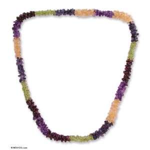    Amethyst and citrine long necklace, Flower Garland Jewelry