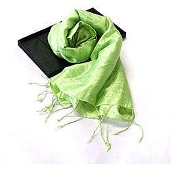 Hand dyed Woven Lime Green Thai Silk Scarf  